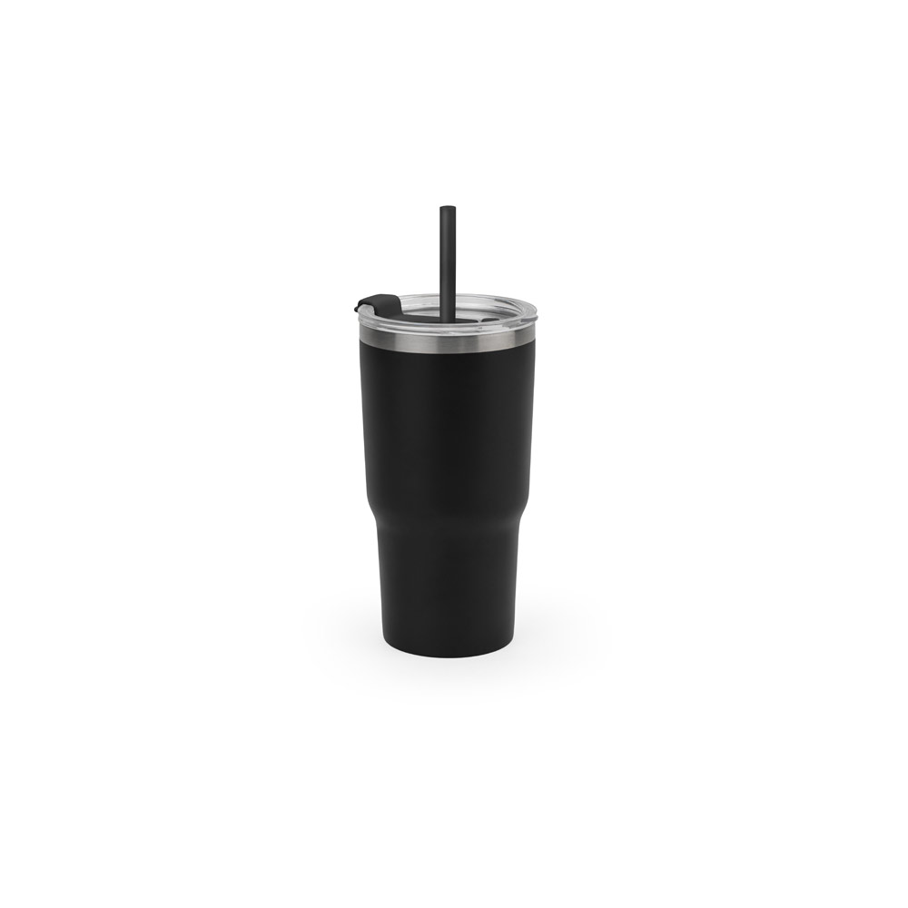 Copo de viagem compacto em aço inox 91% reciclado com parede dupla isolada a vácuo e acabamento mate 600 mL