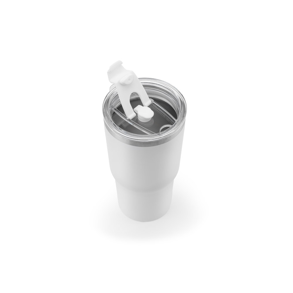 Copo de viagem compacto em aço inox 91% reciclado com parede dupla isolada a vácuo e acabamento mate 600 mL