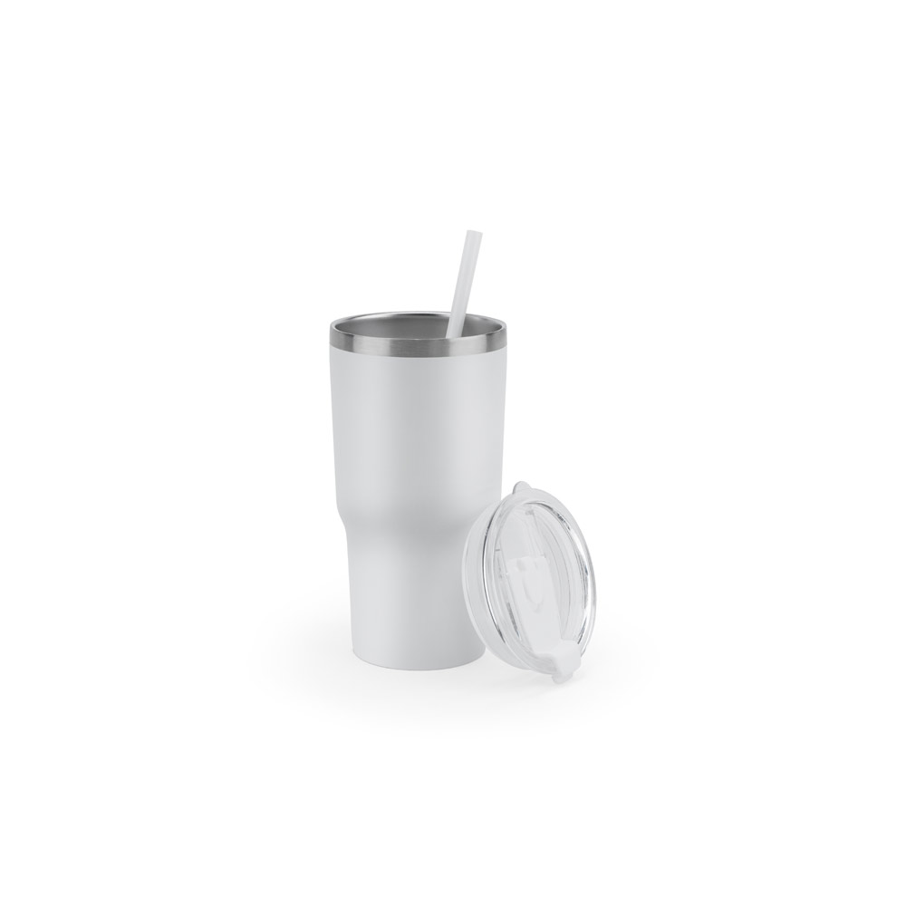 Copo de viagem compacto em aço inox 91% reciclado com parede dupla isolada a vácuo e acabamento mate 600 mL