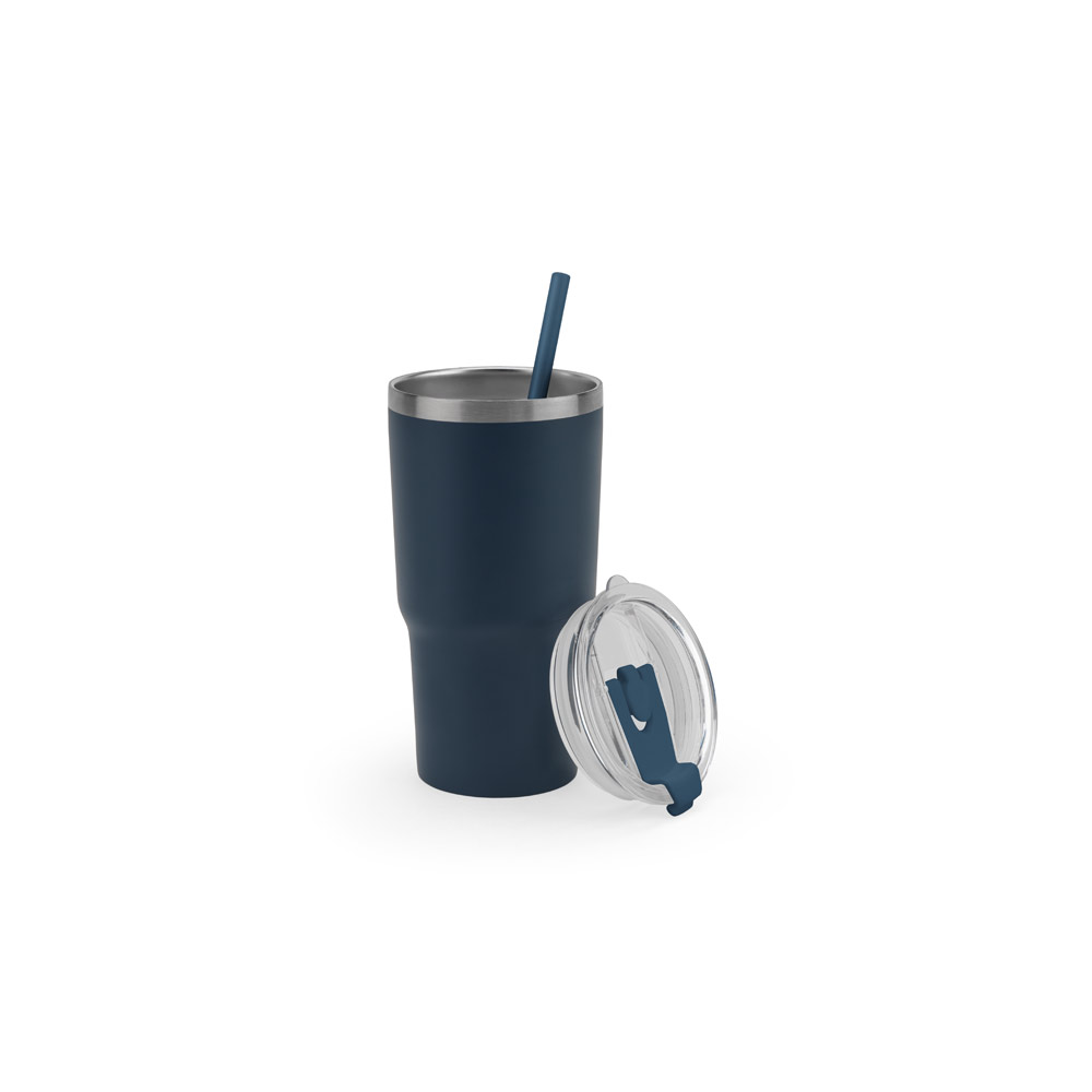 Copo de viagem compacto em aço inox 91% reciclado com parede dupla isolada a vácuo e acabamento mate 600 mL