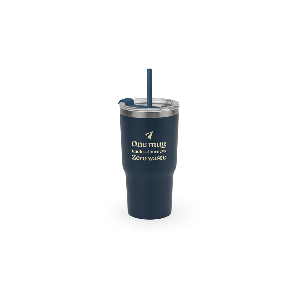 Copo de viagem compacto em aço inox 91% reciclado com parede dupla isolada a vácuo e acabamento mate 600 mL