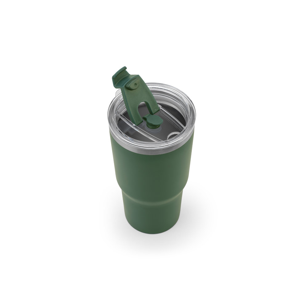 Copo de viagem compacto em aço inox 91% reciclado com parede dupla isolada a vácuo e acabamento mate 600 mL