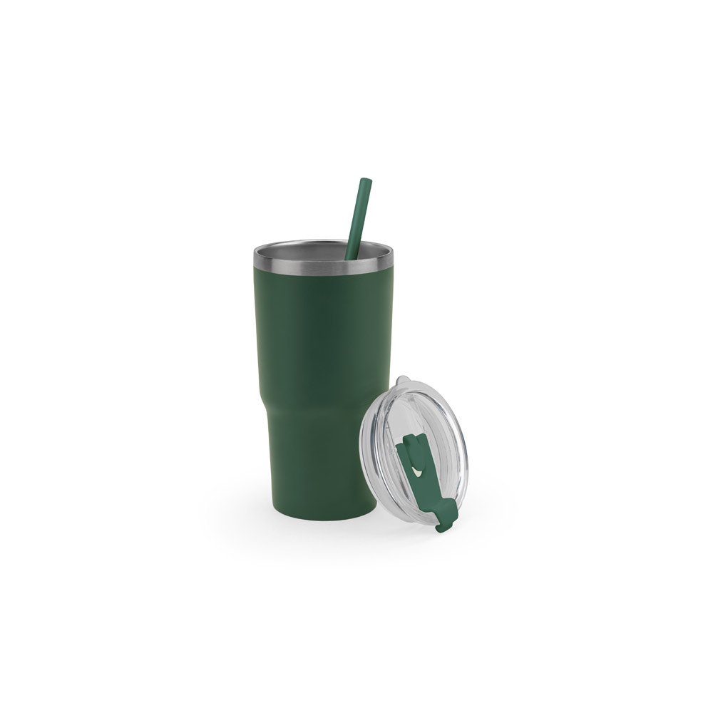 Copo de viagem compacto em aço inox 91% reciclado com parede dupla isolada a vácuo e acabamento mate 600 mL