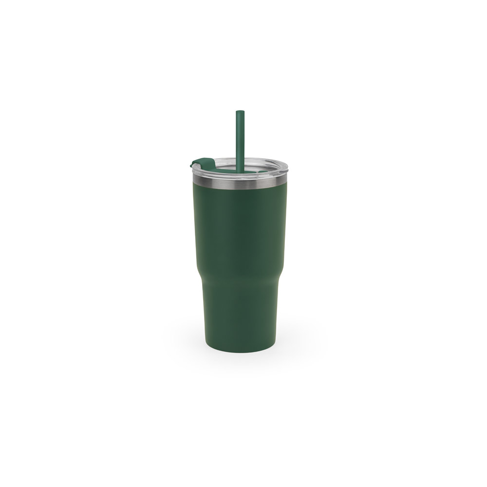Copo de viagem compacto em aço inox 91% reciclado com parede dupla isolada a vácuo e acabamento mate 600 mL