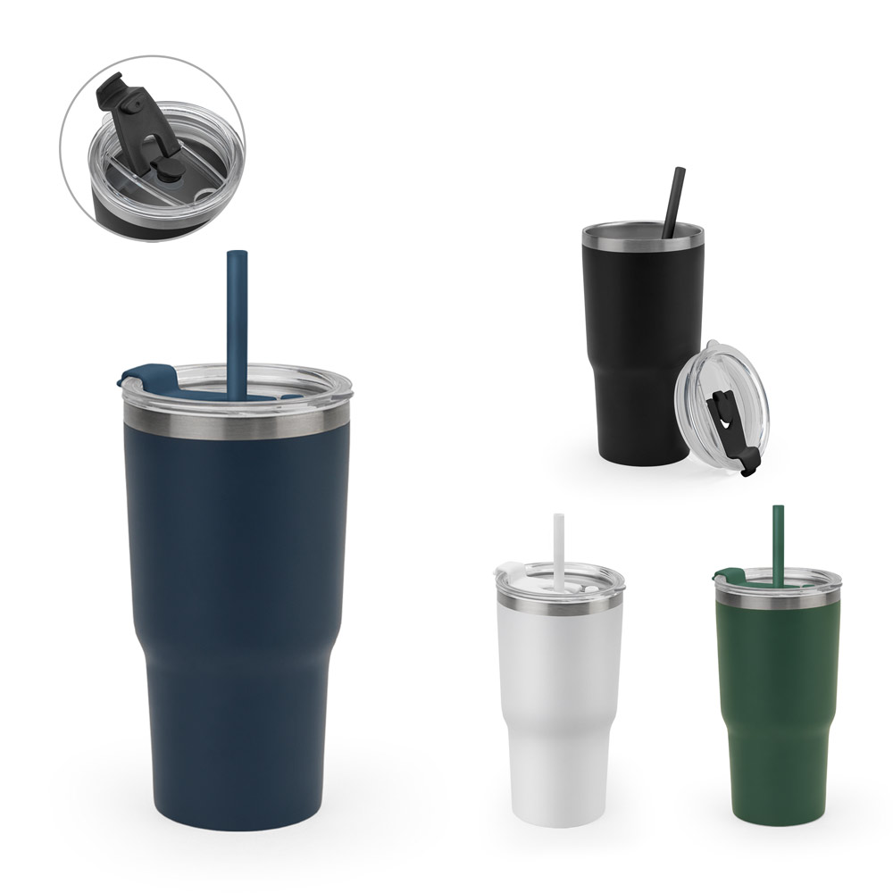 Copo de viagem compacto em aço inox 91% reciclado com parede dupla isolada a vácuo e acabamento mate 600 mL