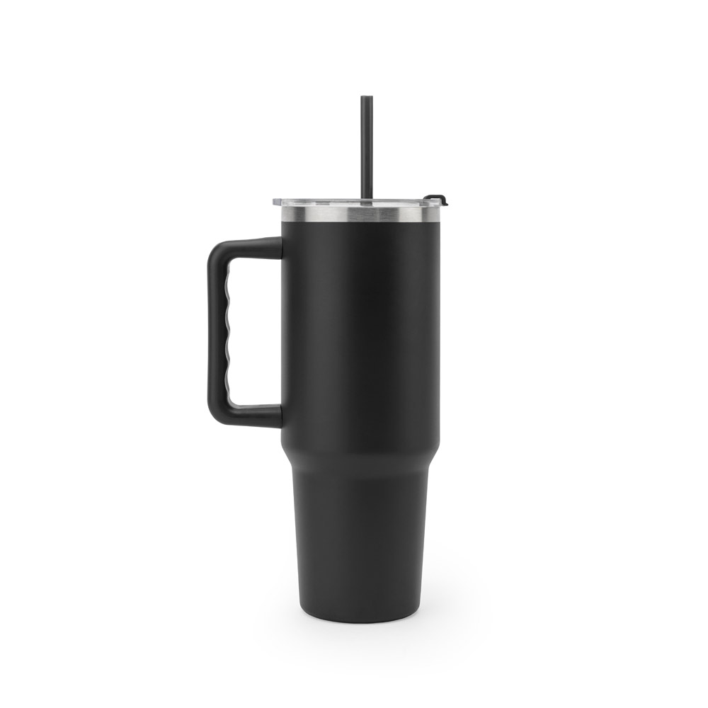 Copo de viagem de grande dimensão em aço inoxidável 91% reciclado com parede dupla isolada a vácuo e acabamento em mate 1300 mL