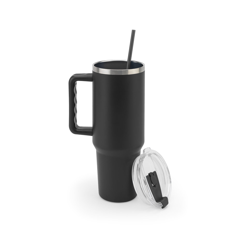 Copo de viagem de grande dimensão em aço inoxidável 91% reciclado com parede dupla isolada a vácuo e acabamento em mate 1300 mL