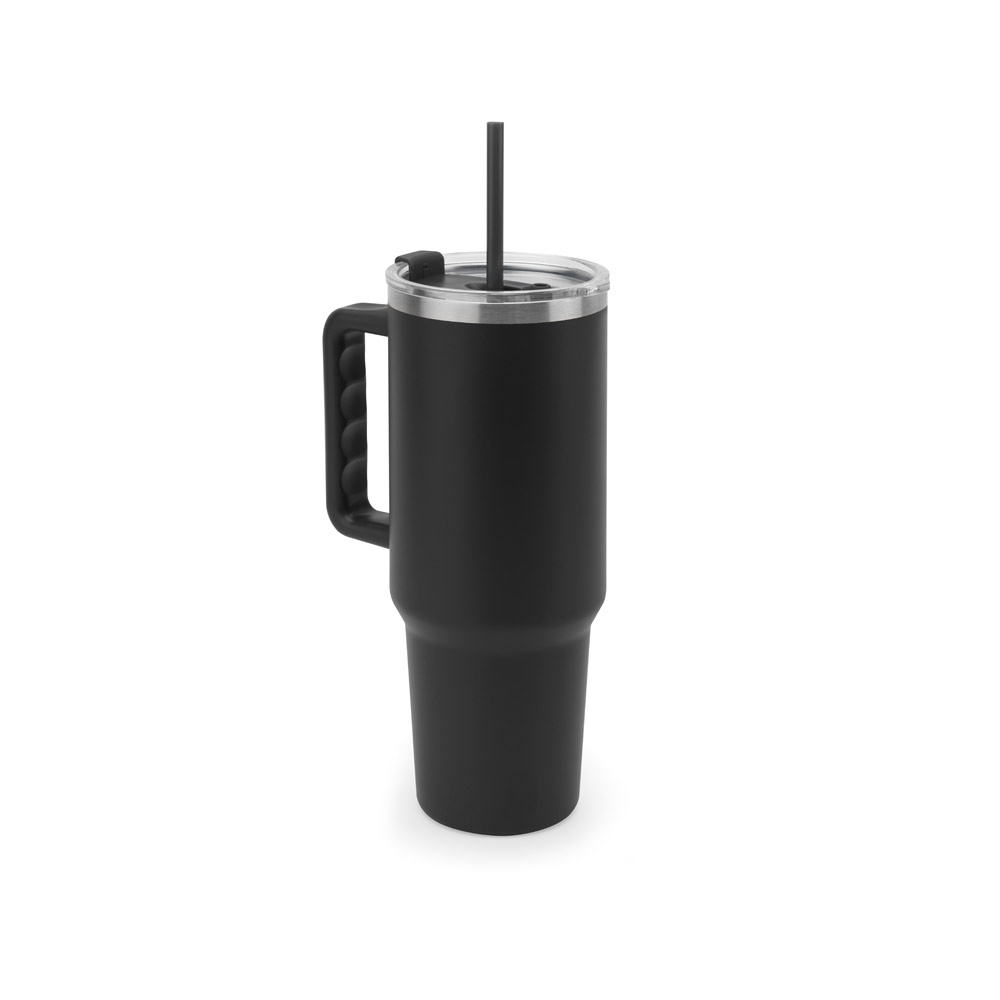 Copo de viagem de grande dimensão em aço inoxidável 91% reciclado com parede dupla isolada a vácuo e acabamento em mate 1300 mL
