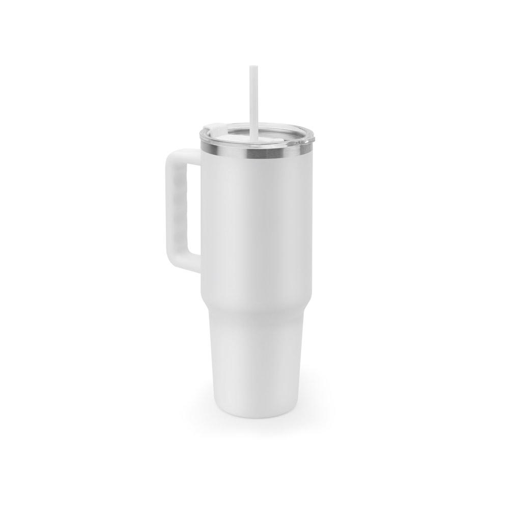 Copo de viagem de grande dimensão em aço inoxidável 91% reciclado com parede dupla isolada a vácuo e acabamento em mate 1300 mL