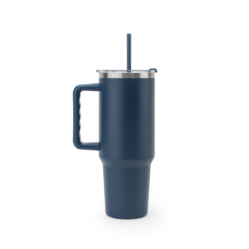 Copo de viagem de grande dimensão em aço inoxidável 91% reciclado com parede dupla isolada a vácuo e acabamento em mate 1300 mL