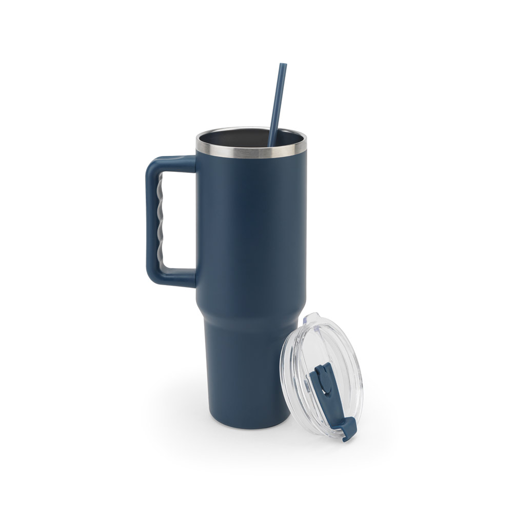 Copo de viagem de grande dimensão em aço inoxidável 91% reciclado com parede dupla isolada a vácuo e acabamento em mate 1300 mL