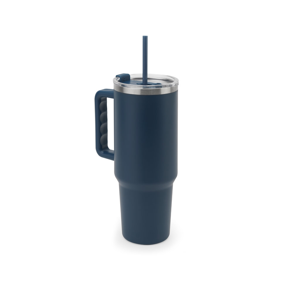 Copo de viagem de grande dimensão em aço inoxidável 91% reciclado com parede dupla isolada a vácuo e acabamento em mate 1300 mL