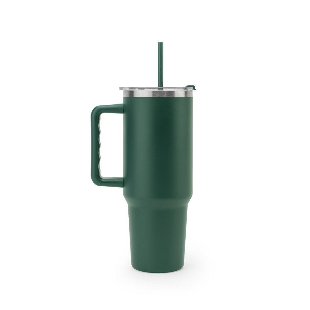 Copo de viagem de grande dimensão em aço inoxidável 91% reciclado com parede dupla isolada a vácuo e acabamento em mate 1300 mL