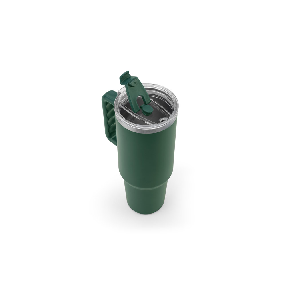 Copo de viagem de grande dimensão em aço inoxidável 91% reciclado com parede dupla isolada a vácuo e acabamento em mate 1300 mL