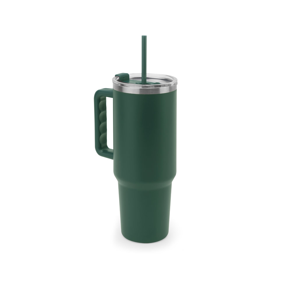 Copo de viagem de grande dimensão em aço inoxidável 91% reciclado com parede dupla isolada a vácuo e acabamento em mate 1300 mL