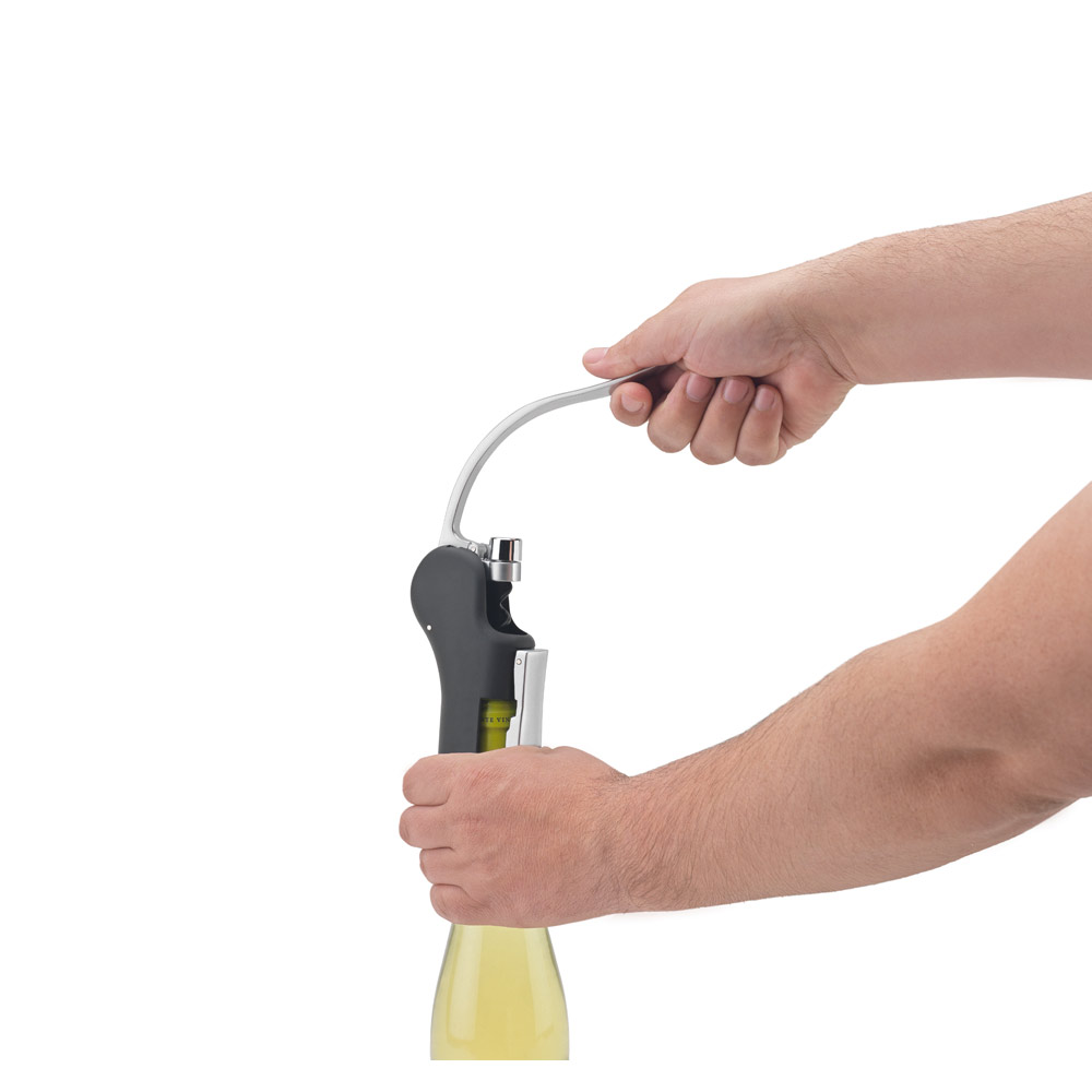 Saca-rolhas em ABS e zinco com alavanca automática para abertura fácil