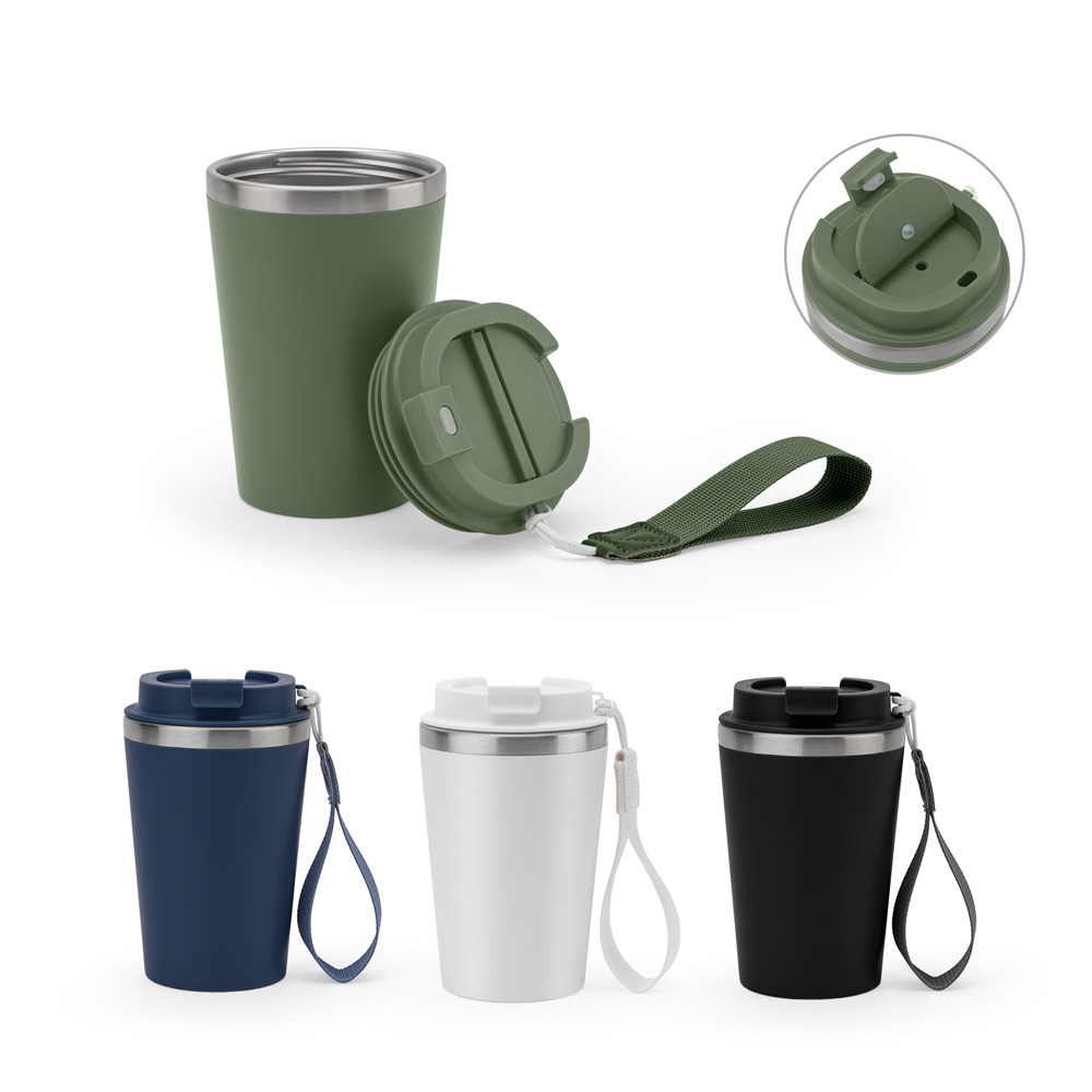 Copo de viagem térmico em aço inox 90% reciclado de parede dupla, com acabamento em mate (440 mL)
