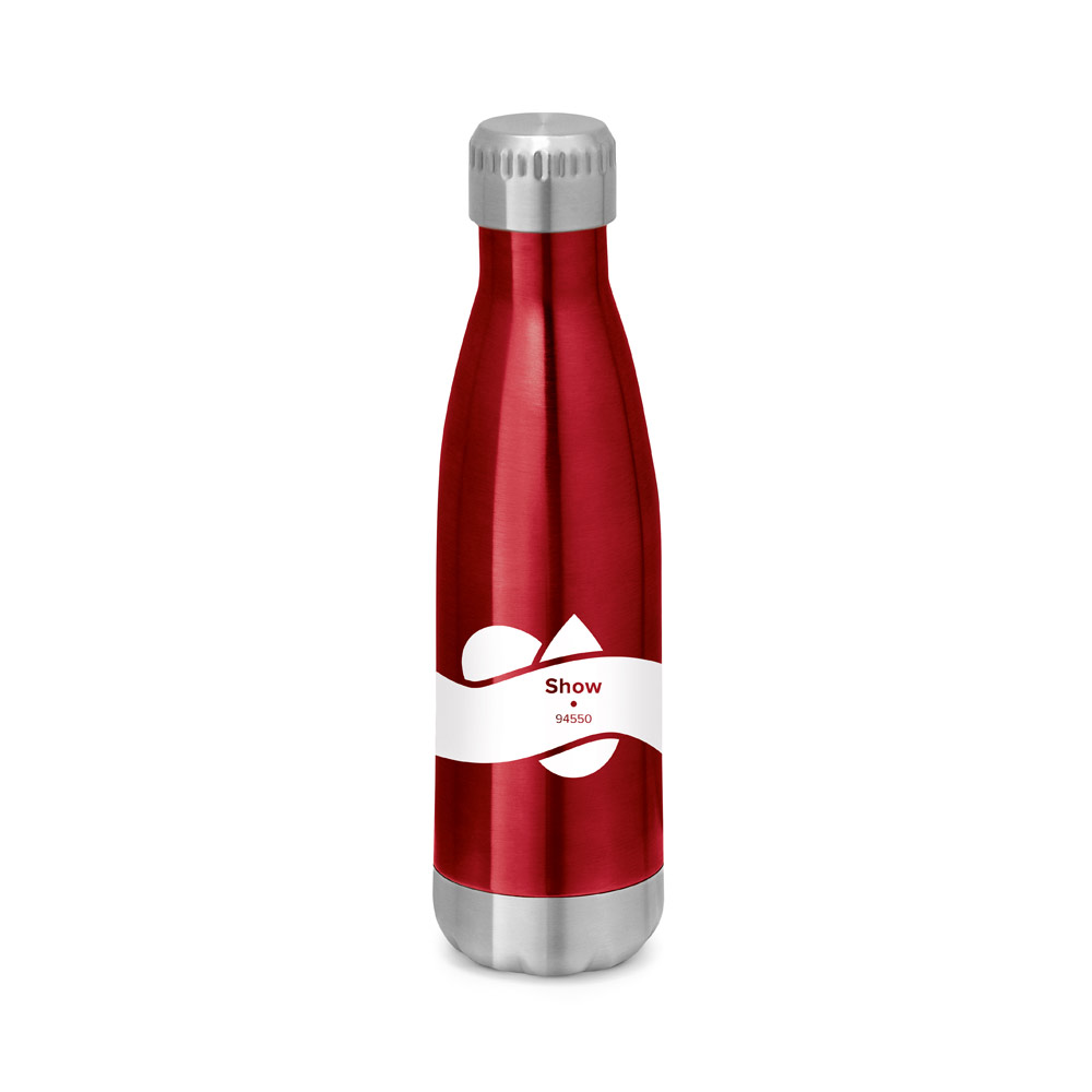 Garrafa em aço inox de parede dupla térmica, isolada a vácuo, com tampa em aço inox 510 mL