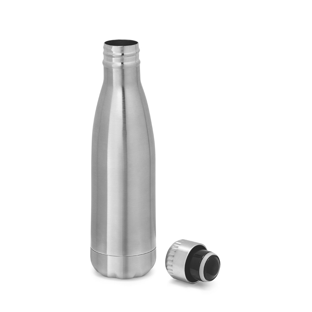 Garrafa em aço inox de parede dupla térmica, isolada a vácuo, com tampa em aço inox 510 mL