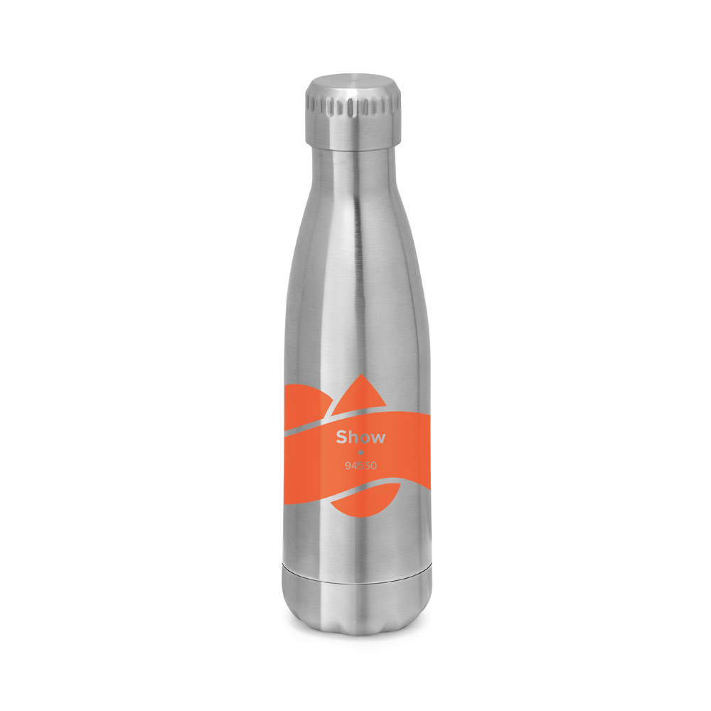 Garrafa em aço inox de parede dupla térmica, isolada a vácuo, com tampa em aço inox 510 mL