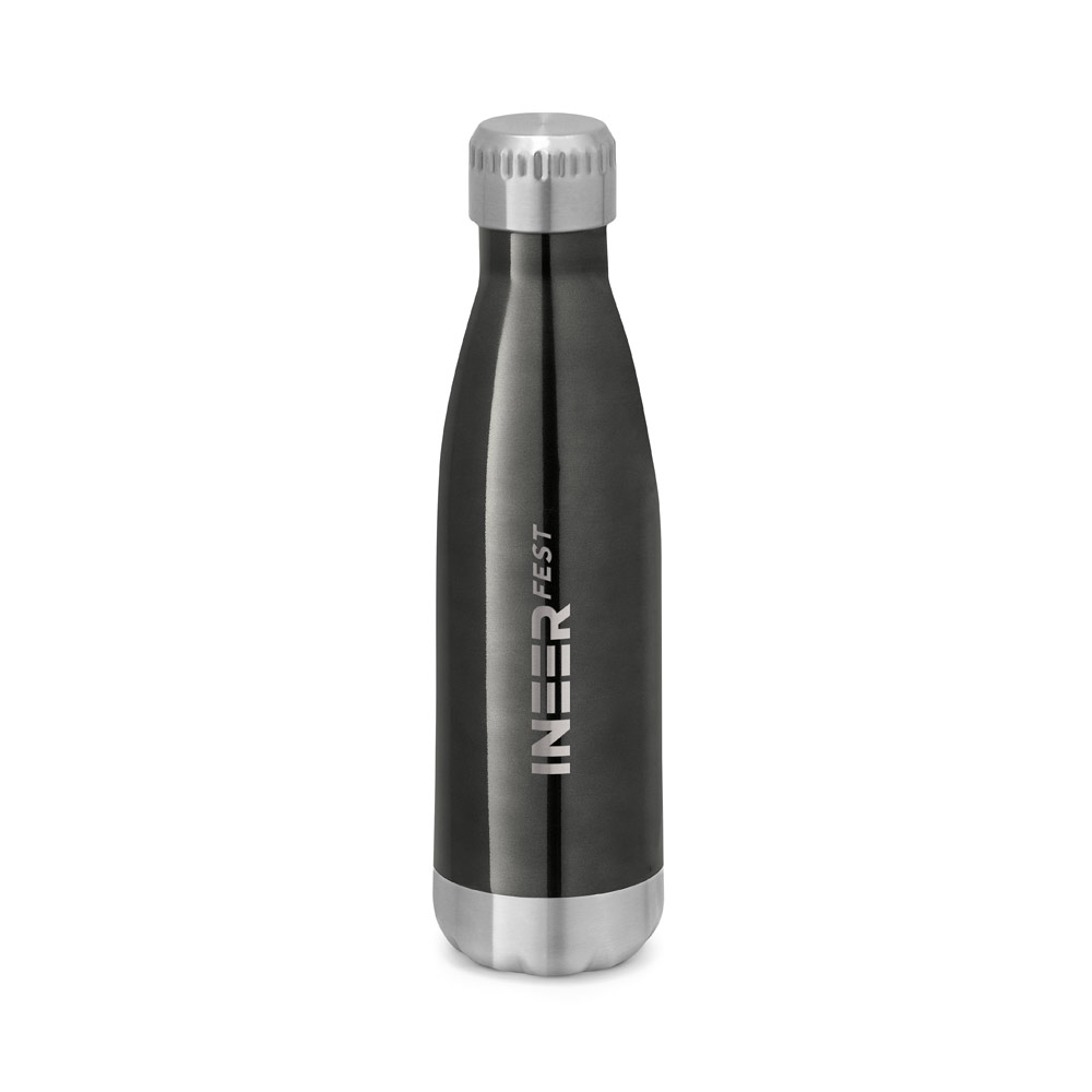 Garrafa em aço inox de parede dupla térmica, isolada a vácuo, com tampa em aço inox 510 mL