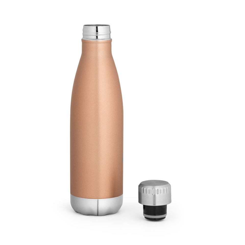 Garrafa em aço inox de parede dupla térmica, isolada a vácuo, com tampa em aço inox 510 mL