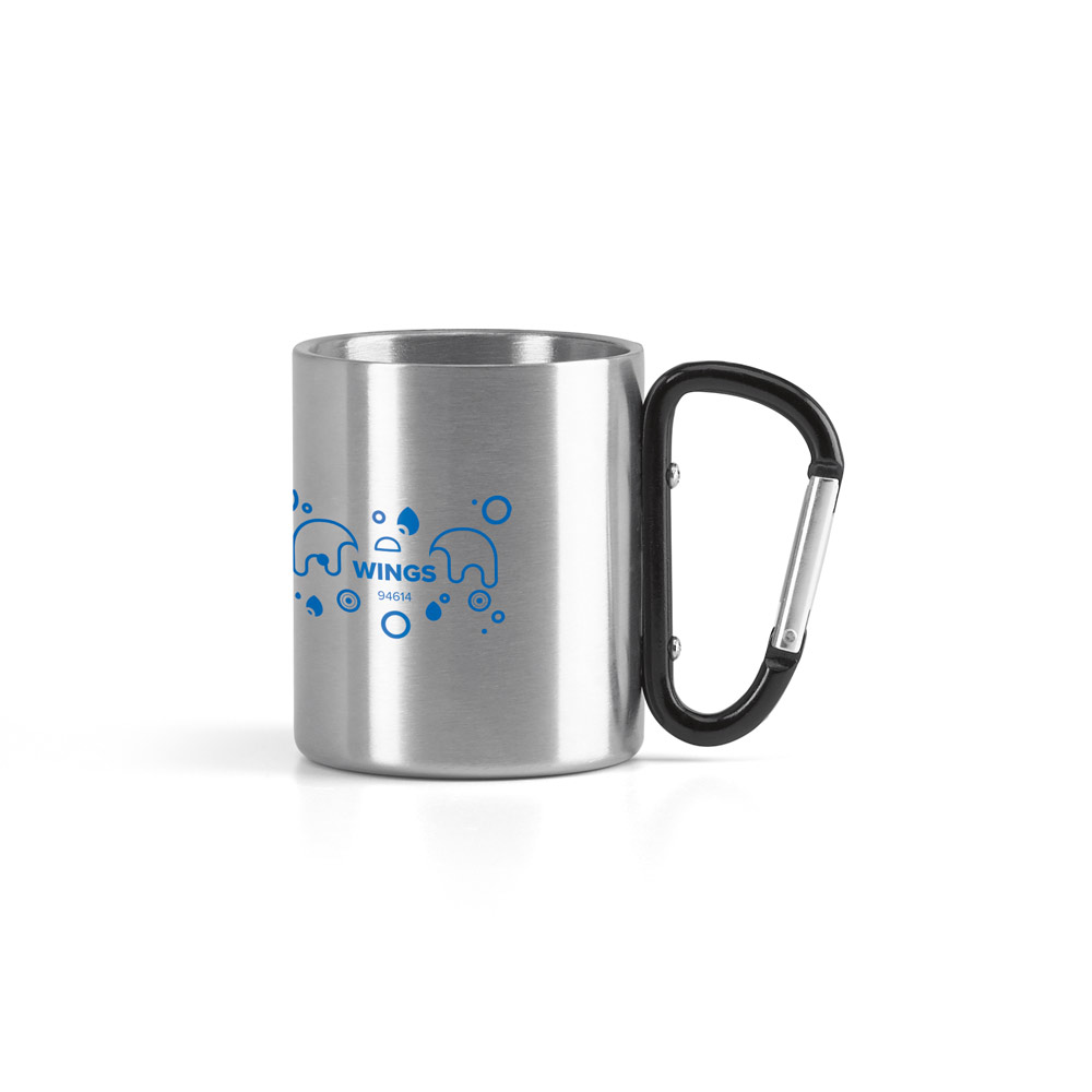 Caneca em aço inox, com pega em forma e função de mosquetão 230 mL