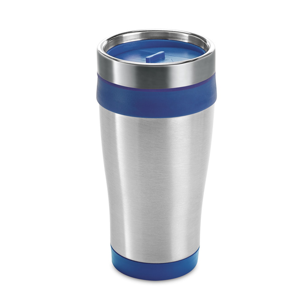 Copo de viagem em aço inox e PP, térmico com parede dupla isolada a ar 420 mL