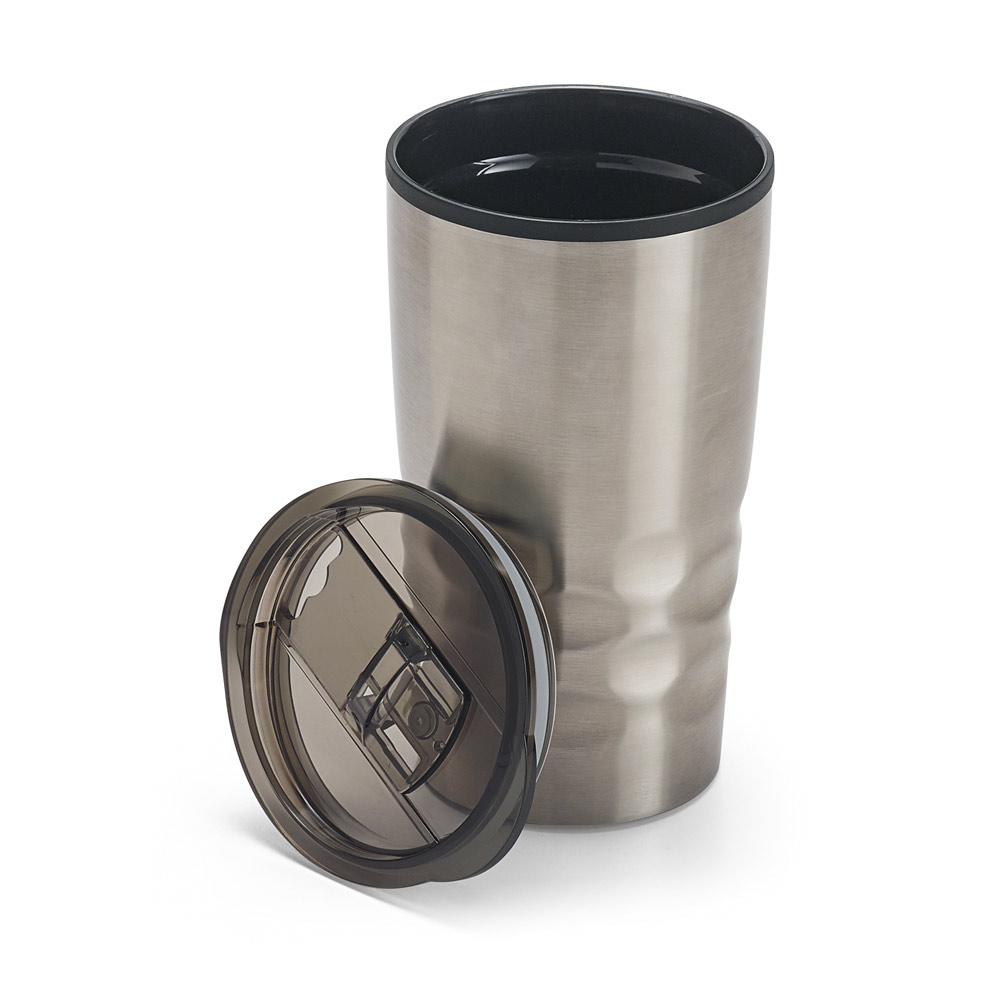 Copo de viagem em aço inox e PP, térmico com parede dupla isolada a ar 510 Ml