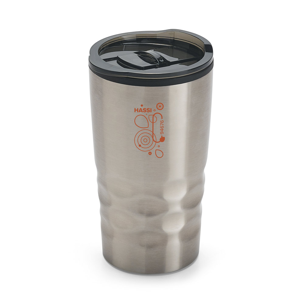 Copo de viagem em aço inox e PP, térmico com parede dupla isolada a ar 510 Ml