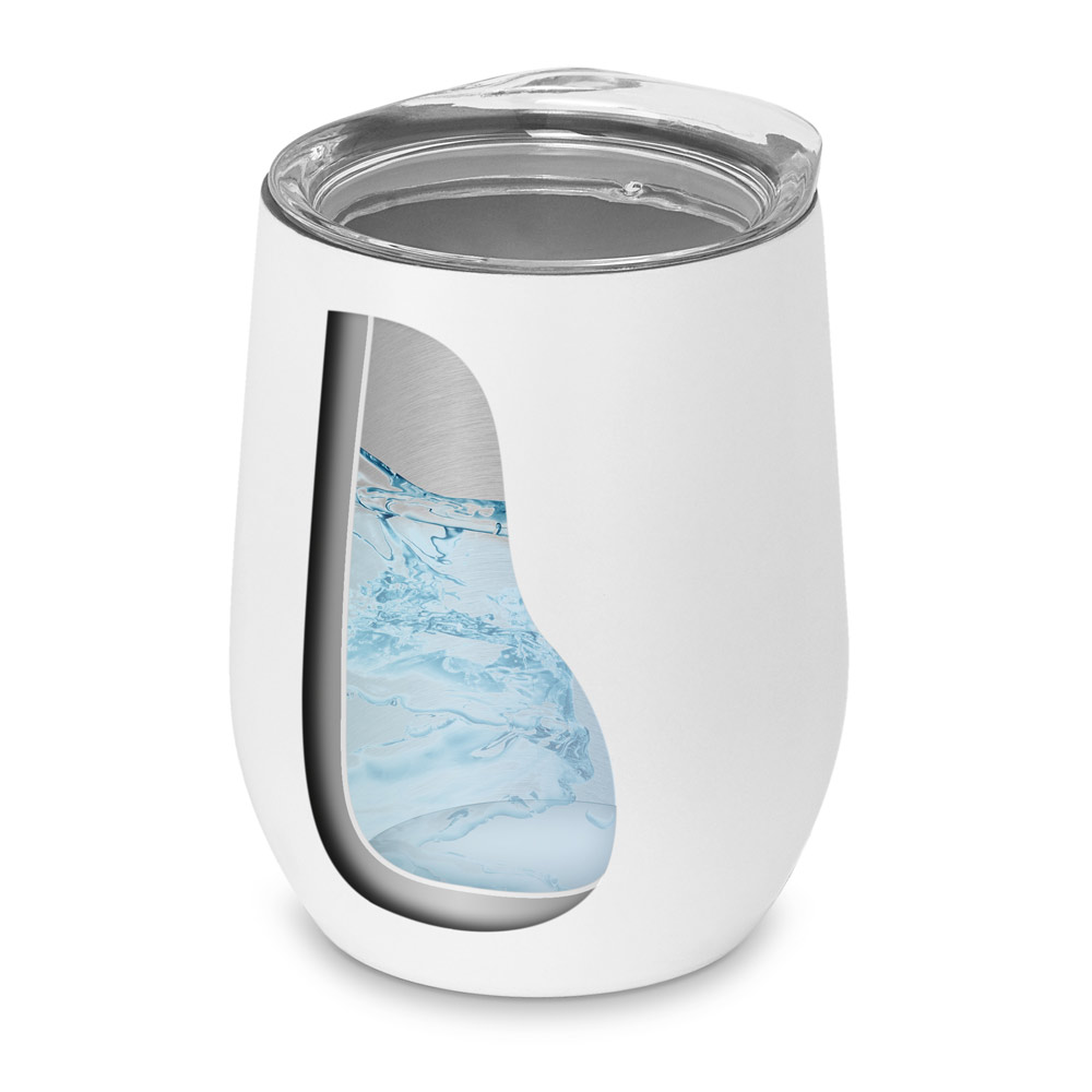 Copo de viagem em aço inox, térmico com parede dupla isolada a vácuo e acabamento mate 400 mL