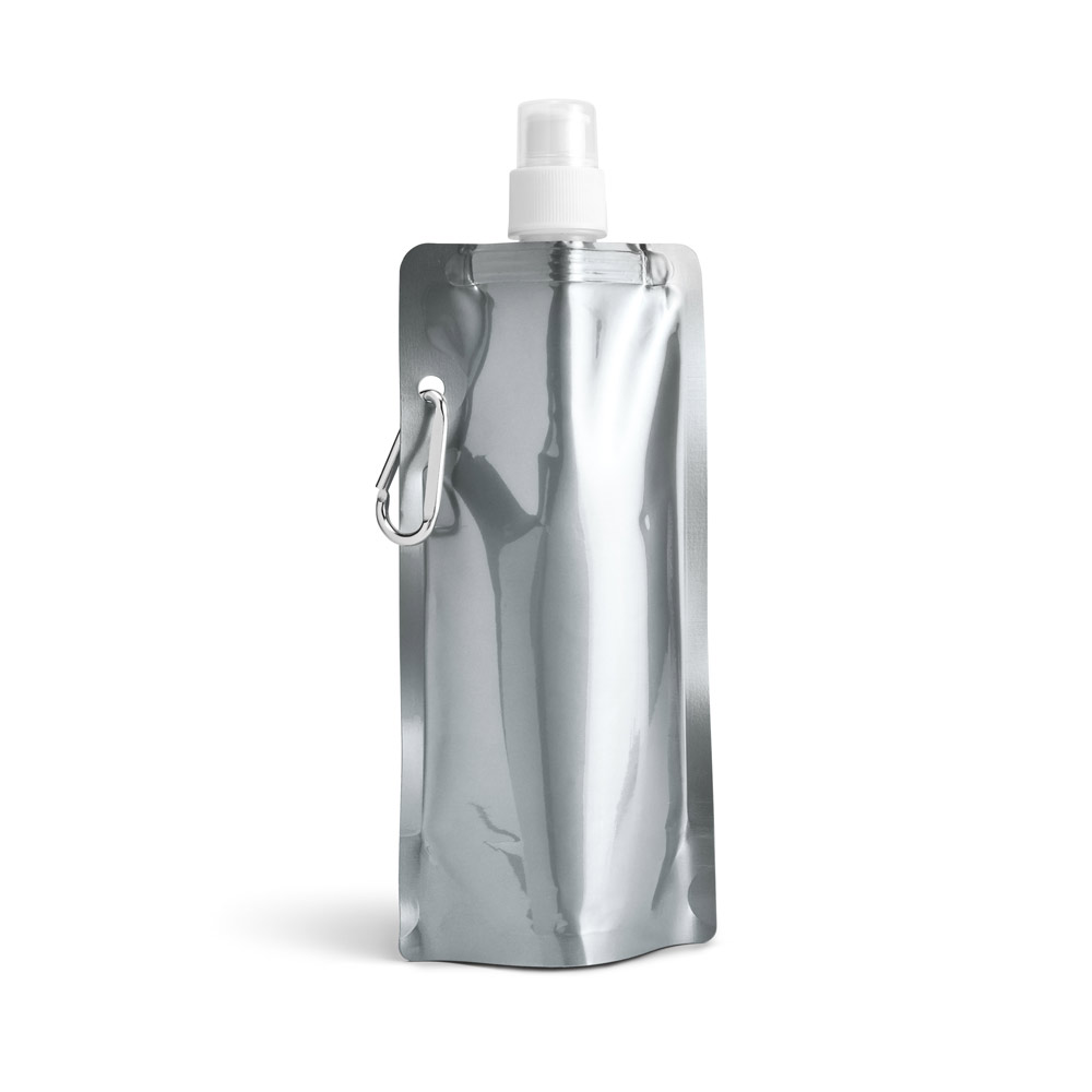 Squeeze dobrável em PE com bico de sistema "push-pull" e acabamento metalizado 460 mL