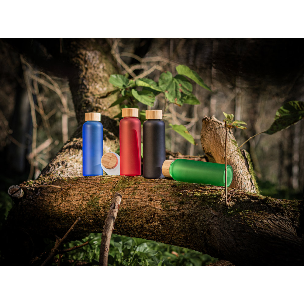 Squeeze de vidro borossilicato fosco com tampa em bambu 500 mL