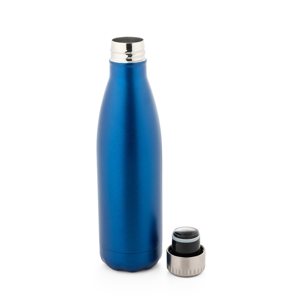 Garrafa em aço inox de parede dupla térmica, isolada a vácuo, com tampa em aço inox 500 mL