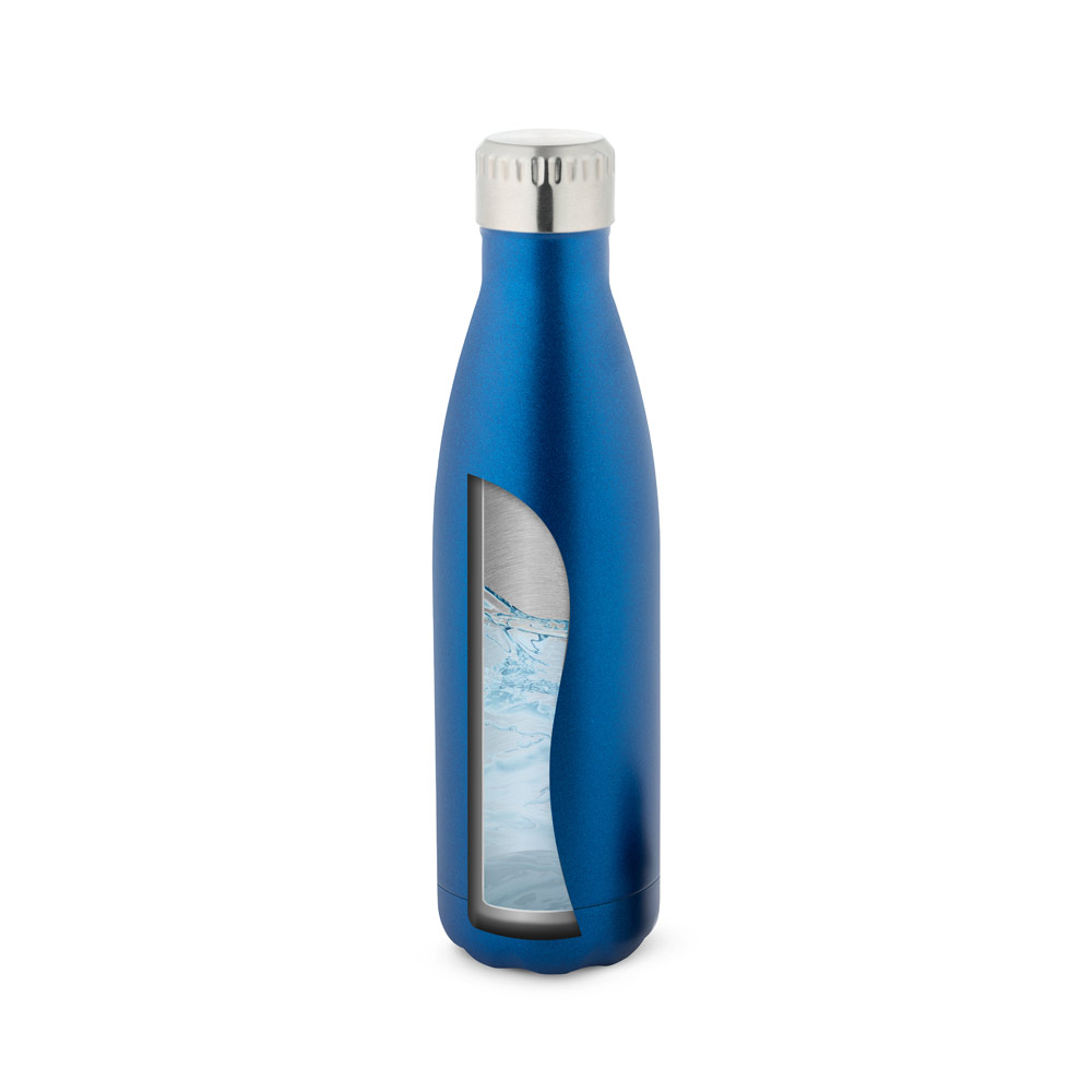 Garrafa em aço inox de parede dupla térmica, isolada a vácuo, com tampa em aço inox 500 mL