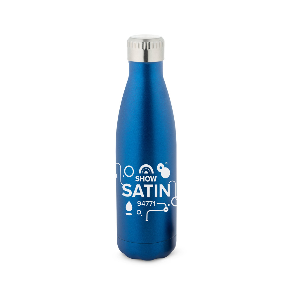 Garrafa em aço inox de parede dupla térmica, isolada a vácuo, com tampa em aço inox 500 mL