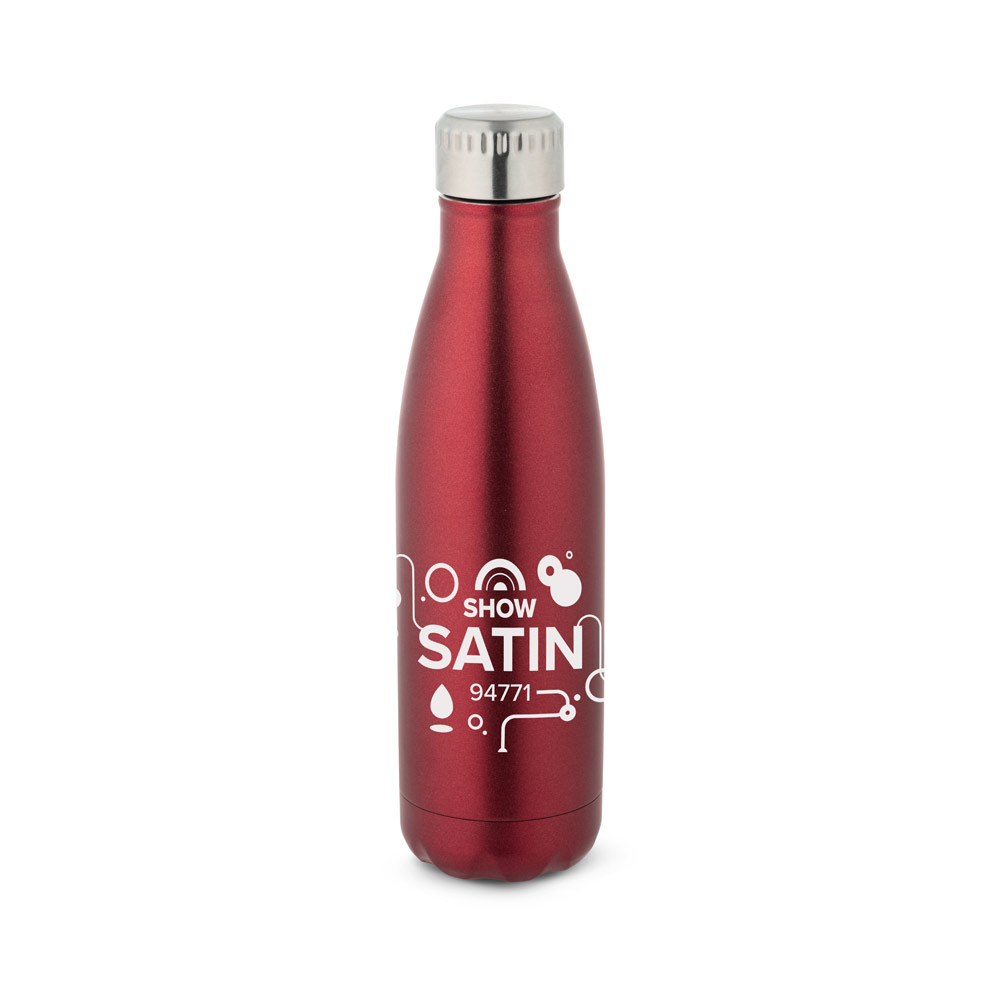 Garrafa em aço inox de parede dupla térmica, isolada a vácuo, com tampa em aço inox 500 mL