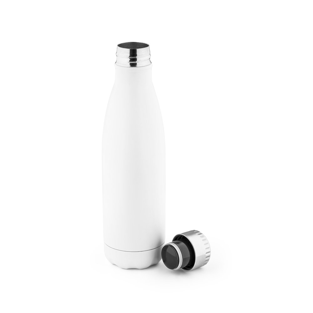Garrafa em aço inox de parede dupla térmica, isolada a vácuo, com tampa em aço inox 500 mL