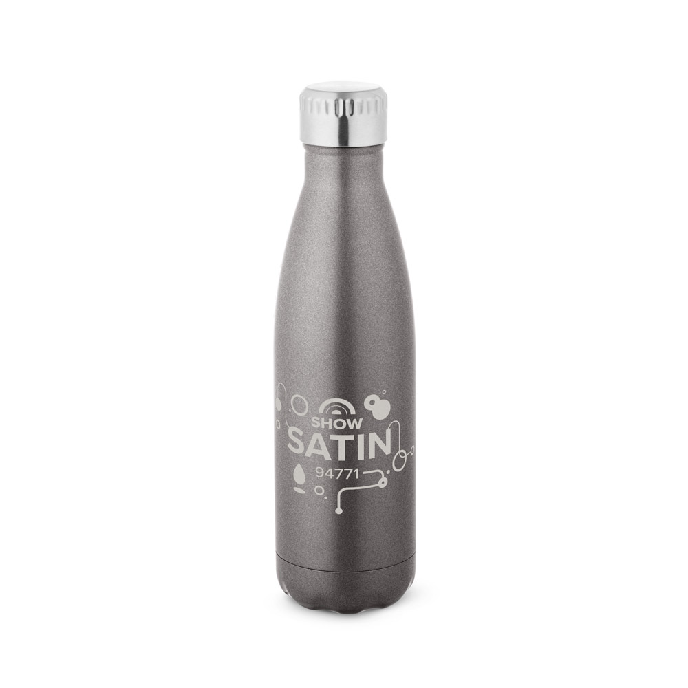 Garrafa em aço inox de parede dupla térmica, isolada a vácuo, com tampa em aço inox 500 mL