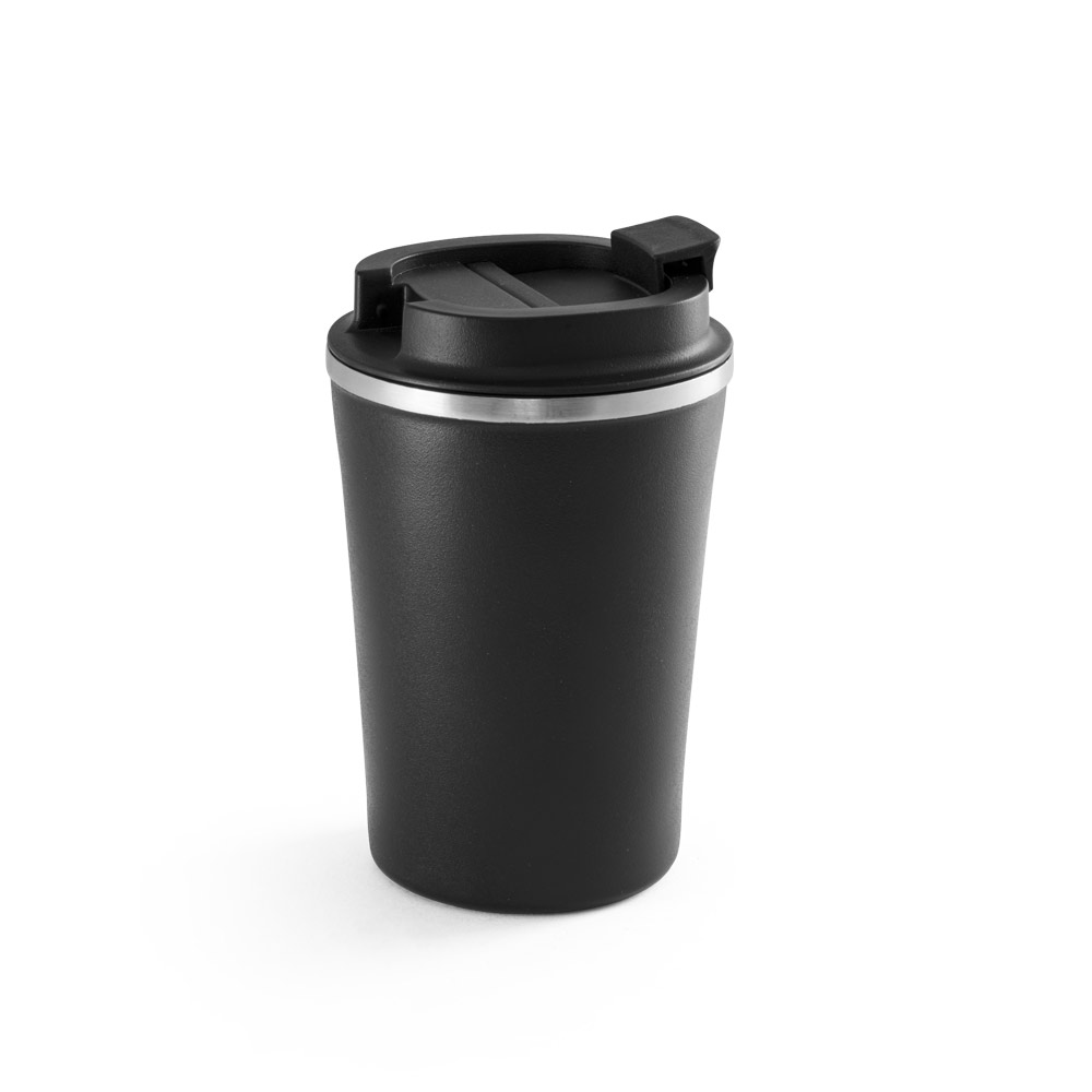 Copo de viagem em aço inox e PP, térmico com parede dupla isolada a vácuo 470 mL