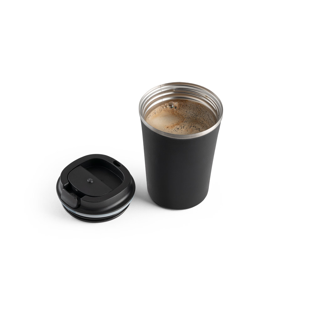 Copo de viagem em aço inox e PP, térmico com parede dupla isolada a vácuo 470 mL