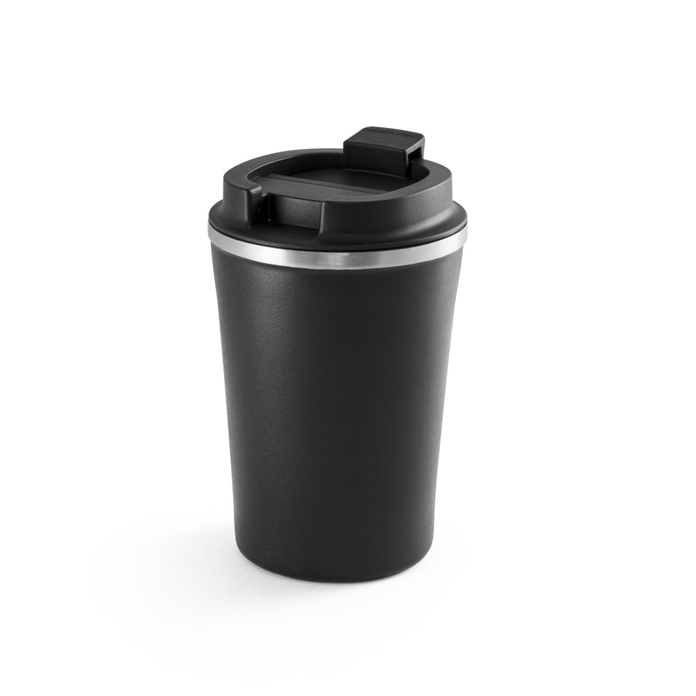 Copo de viagem em aço inox e PP, térmico com parede dupla isolada a vácuo 470 mL