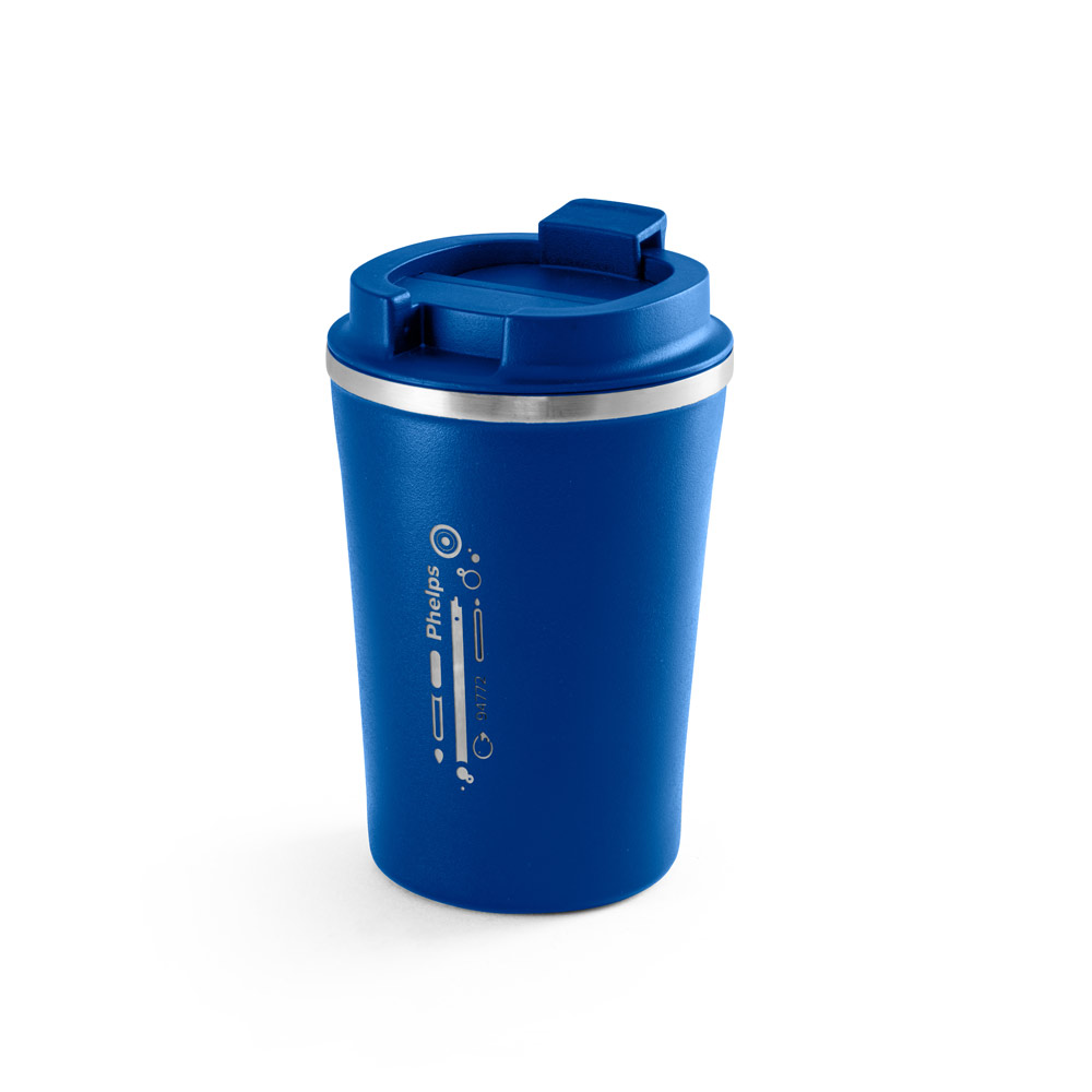 Copo de viagem em aço inox e PP, térmico com parede dupla isolada a vácuo 470 mL