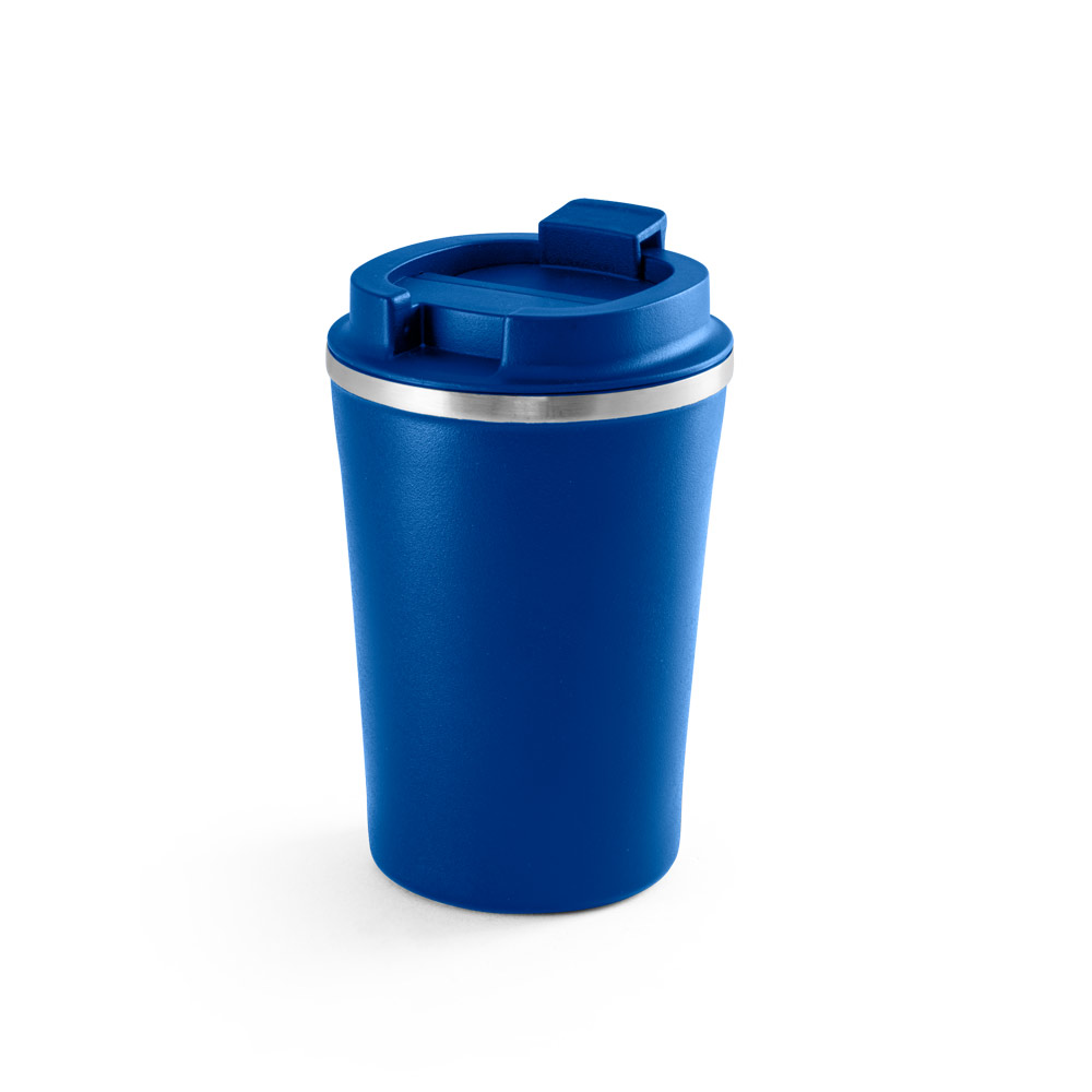 Copo de viagem em aço inox e PP, térmico com parede dupla isolada a vácuo 470 mL
