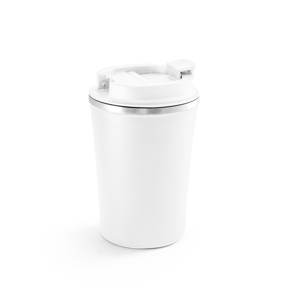 Copo de viagem em aço inox e PP, térmico com parede dupla isolada a vácuo 470 mL