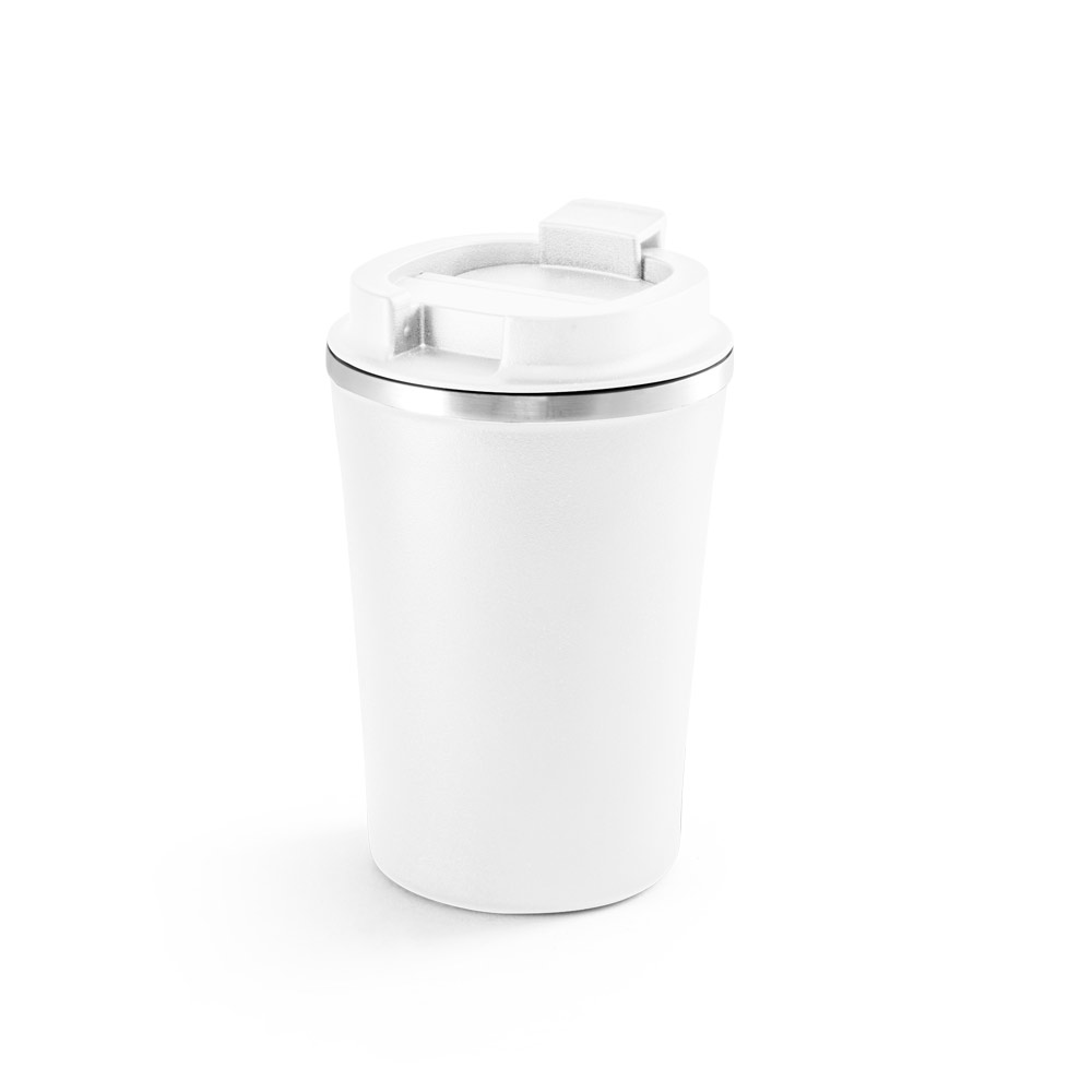 Copo de viagem em aço inox e PP, térmico com parede dupla isolada a vácuo 470 mL