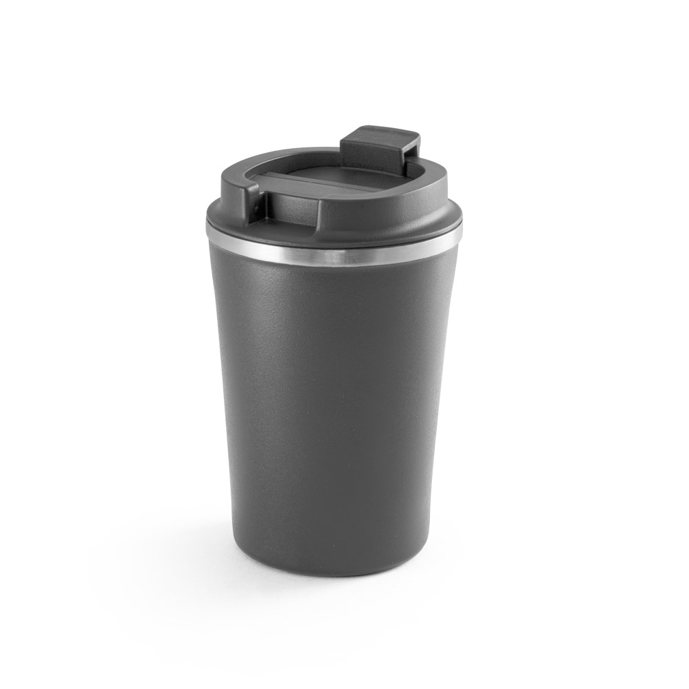 Copo de viagem em aço inox e PP, térmico com parede dupla isolada a vácuo 470 mL