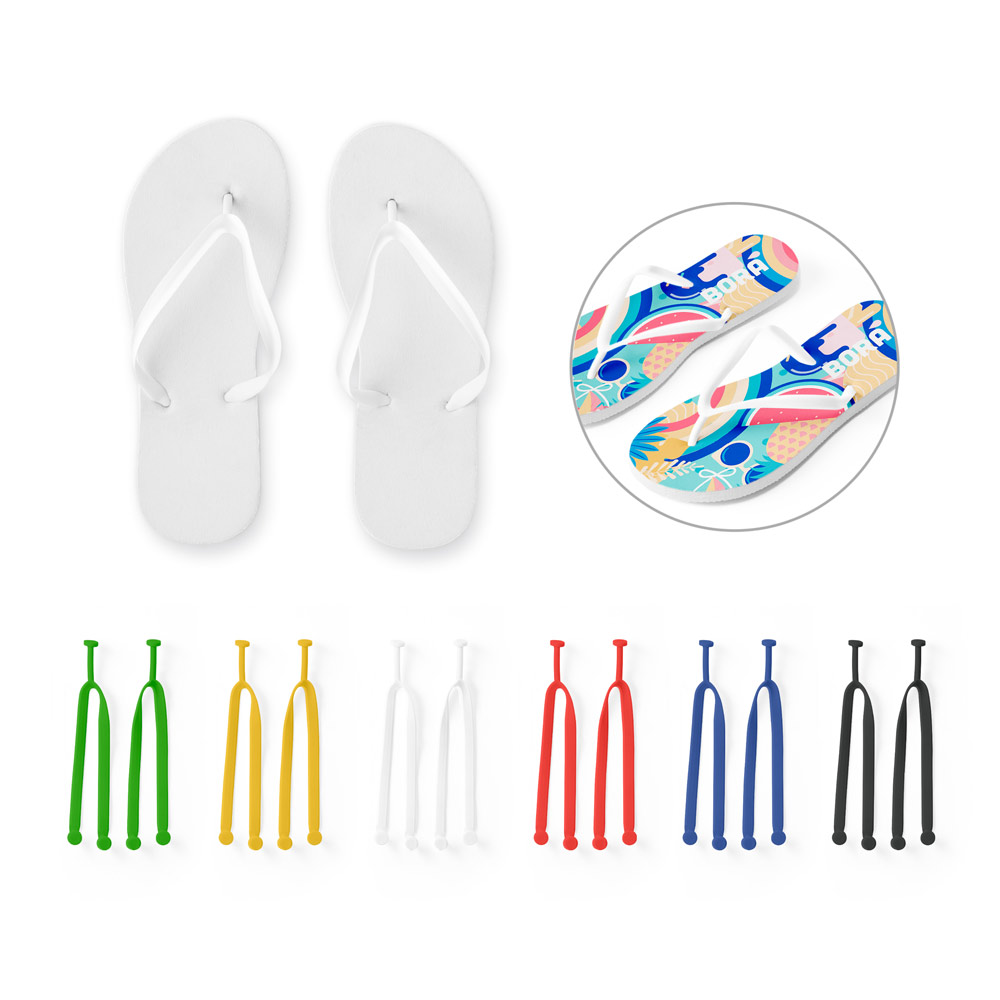 Chinelos com sola em EVA totalmente personalizável em sublimação e tira em PVC