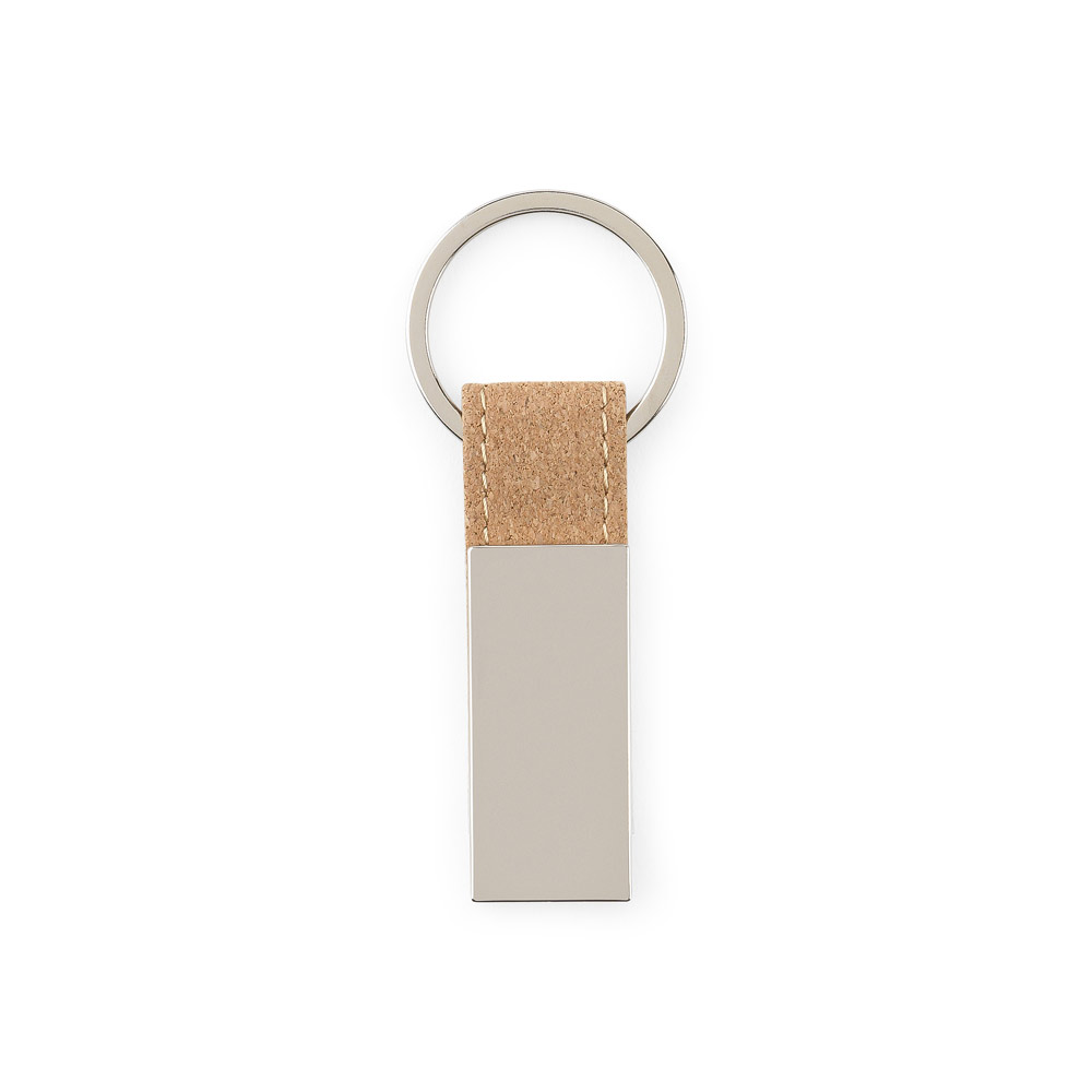 Conjunto composto por um porta-cartões e chaveiro, ambos em metal e cortiça
