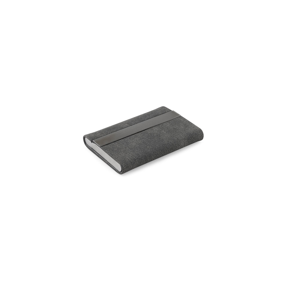Conjunto composto por um porta-cartões e chaveiro, ambos em metal e poliéster reciclado (30% rPET)